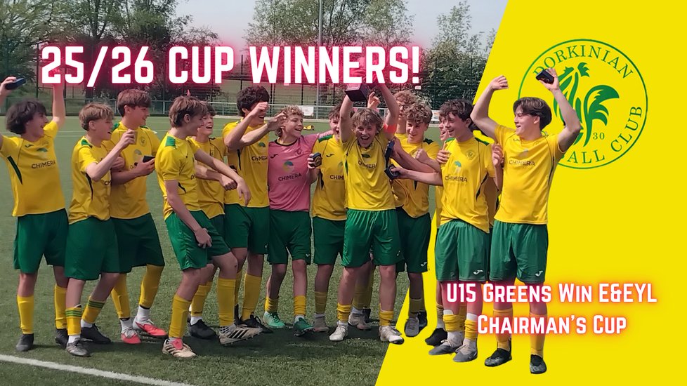 Dorkinians Greens U15 team celebrating their 2025/26 cup win